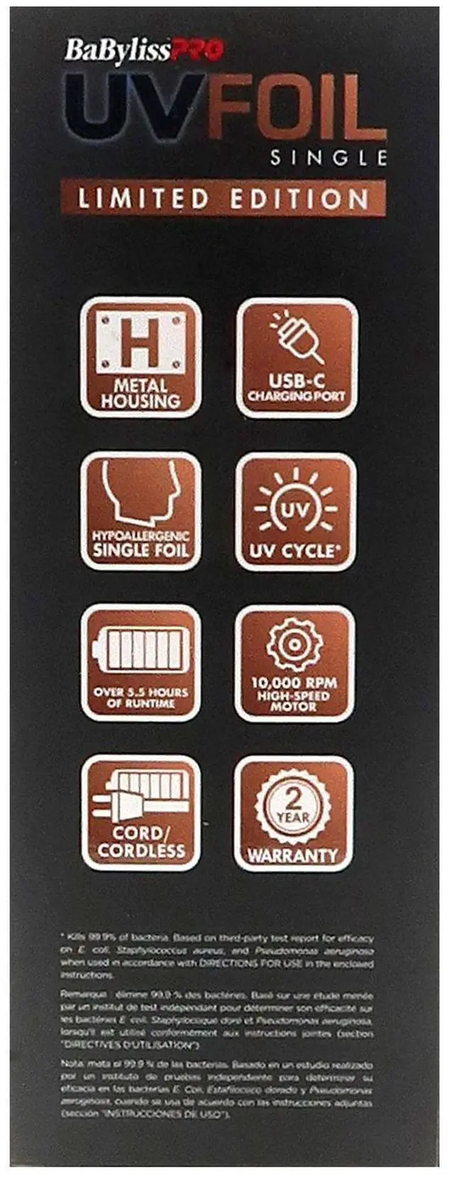 Alt view image 7 of 7 - BaByliss Pro LIMITED EDITION UVFOIL UV-Disinfecting Metal Single Foil Shaver - Rose Gold #FXLFS1RG