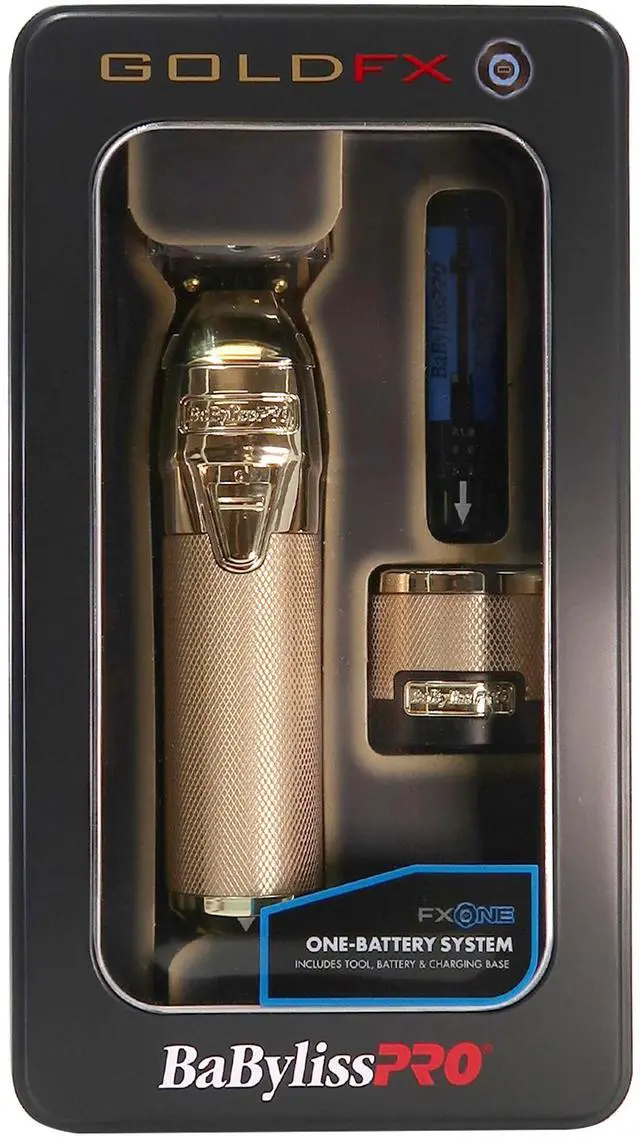 Alt view image 5 of 7 - BaByliss Pro UVFOIL UV-Disinfecting Metal Single Foil Shaver - Gold #FXLFS1G with BaByliss Pro FXONE GOLDFX All-Metal Interchangeable-Battery Trimmer #FX799G