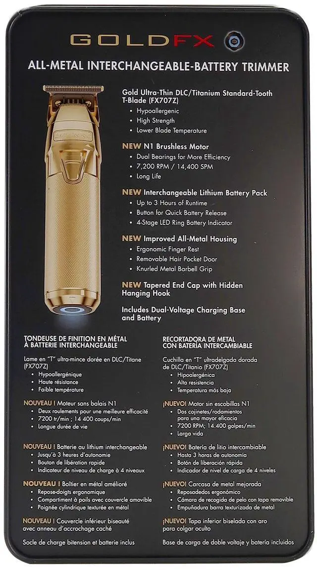 Alt view image 6 of 7 - BaByliss Pro UVFOIL UV-Disinfecting Metal Single Foil Shaver - Gold #FXLFS1G with BaByliss Pro FXONE GOLDFX All-Metal Interchangeable-Battery Trimmer #FX799G