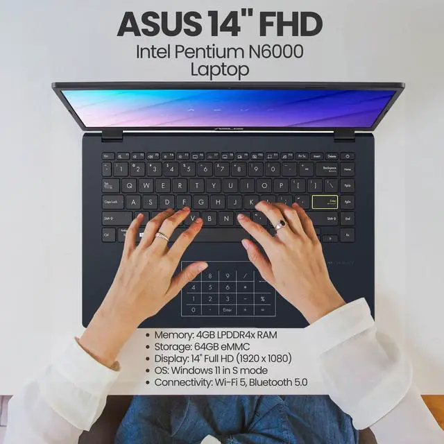 Alt view image 2 of 7 - ASUS 14" FHD Laptop - Intel Pentium N6000 with 64GB Memory Card and Card Reader