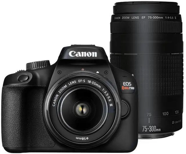 Main image of Canon EOS Rebel T100 with EF-S 18-55mm f/3.5-5.6 III Lens and EF 75-300mm f/4.0-5.6 III Lens "REFURBISHED"