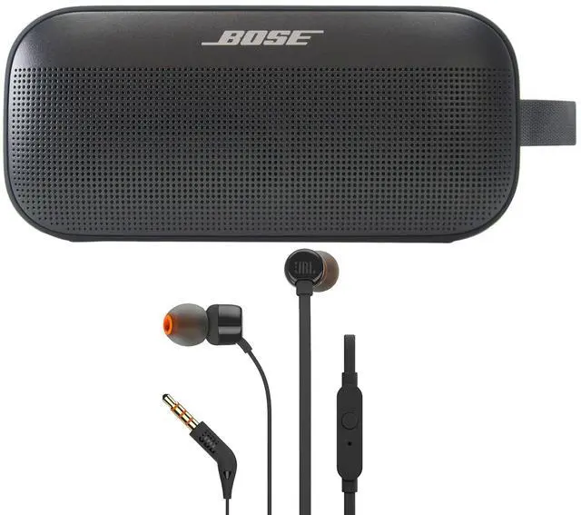 Main image of Bose SoundLink Flex Se Wireless Portable Bluetooth Waterproof Speaker (Black) with JBL T110 In Ear Headphones