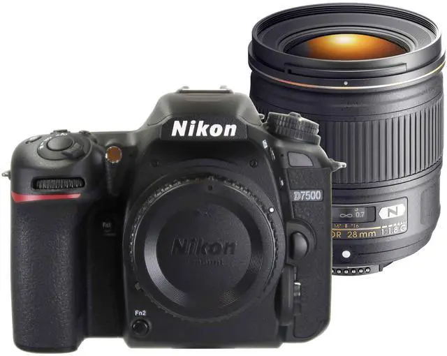 Main image of Nikon D7500 DSLR Camera "REFURBISHED" with Nikon AF-S NIKKOR 28mm f/1.8G Lens Black
