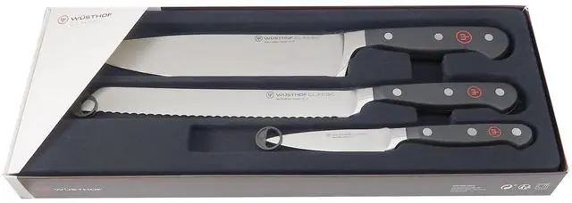 Alt view image 3 of 7 - Wusthof Classic 9" Bread Knife Silver with Wusthof Classic 3-Piece Knife Set  3.5" Paring, 8" Bread, and Chefs Knives