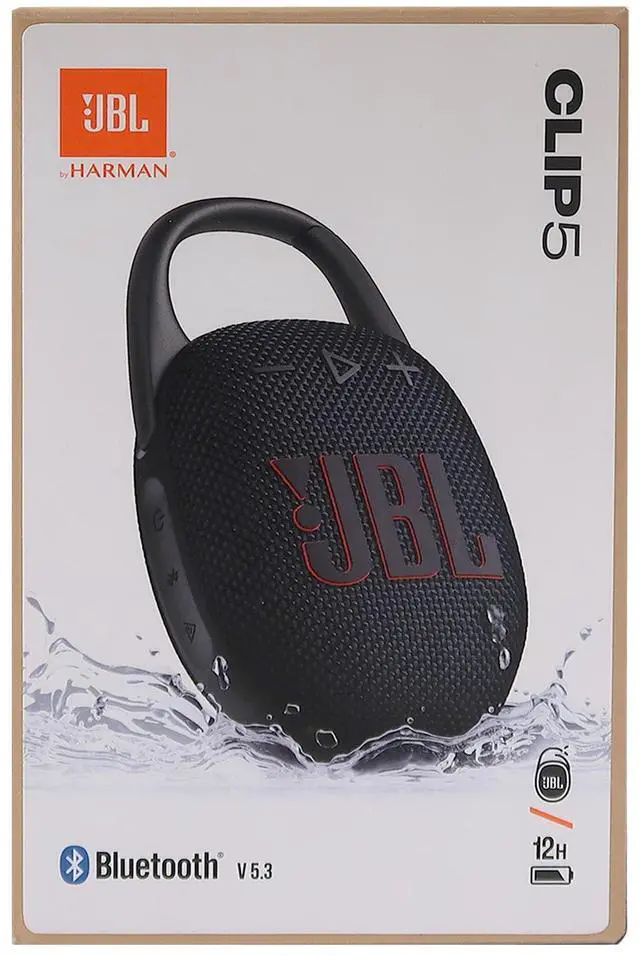 Alt view image 7 of 7 - JBL Clip 5 Portable Waterproof Wireless Speaker (Black) with Waterproof Speaker Pouch and JBL In Ear Headphones