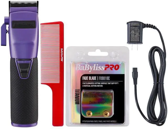 Main image of BaByliss Pro FX870 PI BOOST+ Influencer Collection Frank Da Barber Cordless Clipper - Purple with Titanium Fade Blade FX8010C and Power Cord