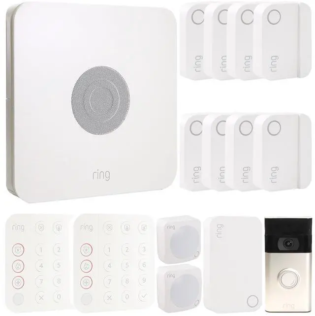 Main image of Ring Alarm 14-Piece Home Security Kit  Wireless System, Works with Alexa and Ring 1080p Video Doorbell (2020 Release, Satin Nickel)