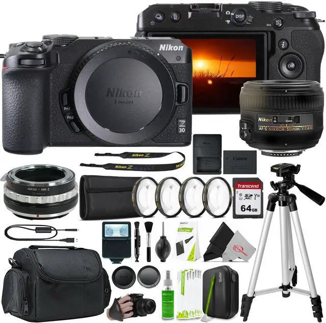 Main image of Nikon Z30 Mirrorless Camera with AF-S NIKKOR 50mm f/1.4G Lens and F to Z Adapter Enhanced Macro Kit