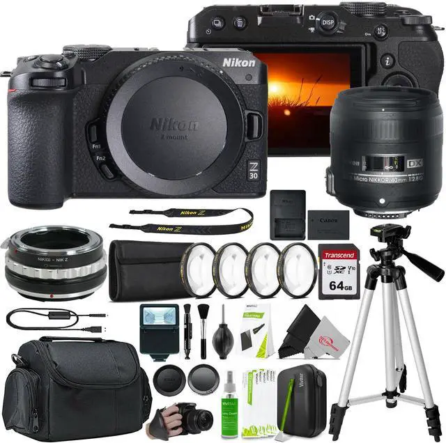 Main image of Nikon Z30 Mirrorless Camera with AF-S DX Micro-NIKKOR 40mm f/2.8G Close-up Lens and F to Z Adapter Enhanced Macro Kit