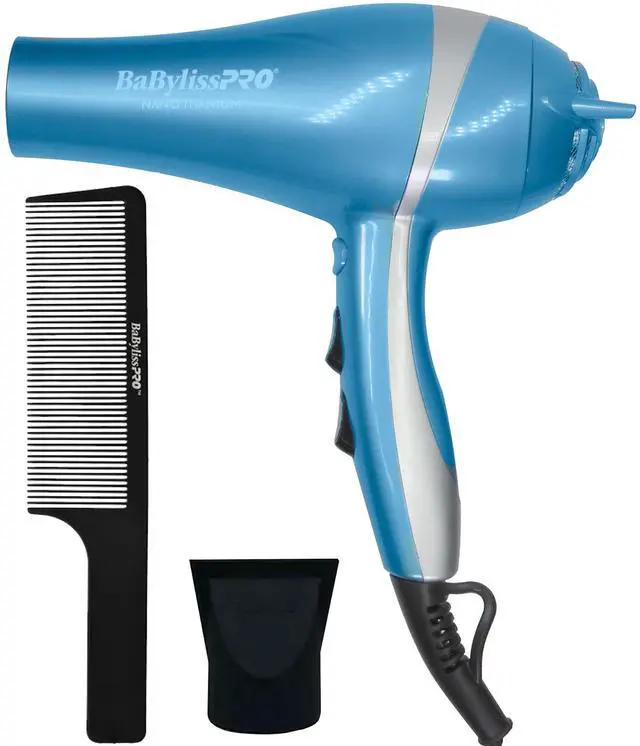 Main image of BaByliss Pro Nano Titanium Lightweight Ionic Hair Dryer BNT5548 (Blue) with BaByliss Pro Barberology 9" Comb (Black)