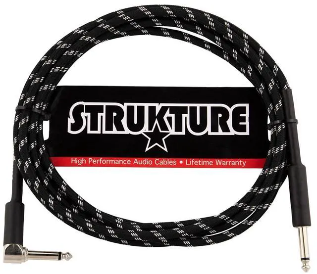 Alt view image 2 of 2 - Strukture Instrument Cable 10ft. Right Angle (Black/Silver) - 2 Pack