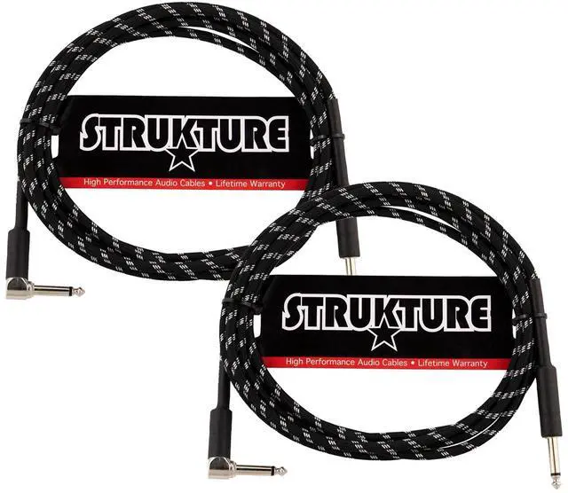 Main image of Strukture Instrument Cable 10ft. Right Angle (Black/Silver) - 2 Pack