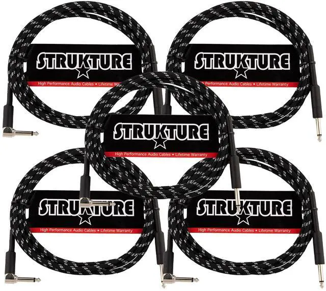 Main image of Strukture Instrument Cable 10ft. Right Angle (Black/Silver) - 5 Pack