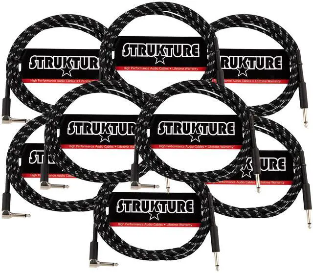 Main image of Strukture Instrument Cable 10ft. Right Angle (Black/Silver) - 8 Pack