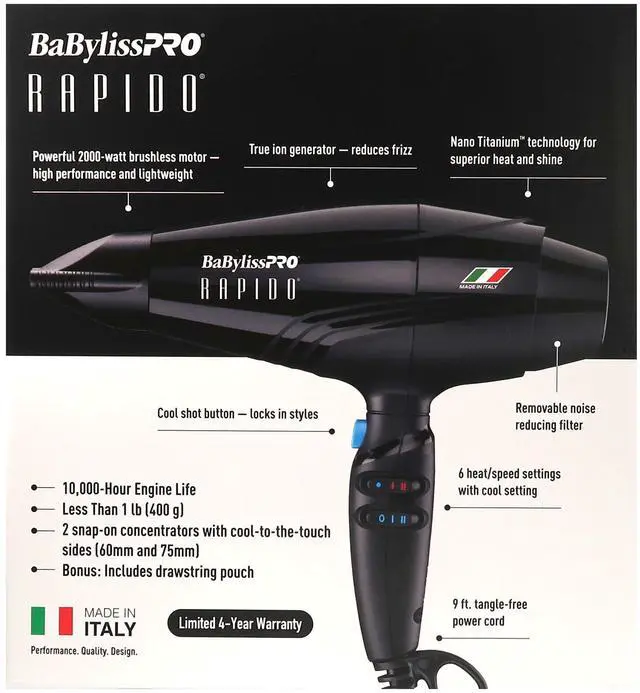 Alt view image 6 of 7 - BaByliss Pro Nano Titanium LIMITED EDITION 1" Digital Flat Iron BNTMB4095TUC with Rapido Nano Titanium Italian Performance Lightest Hair Dryer BRAP1