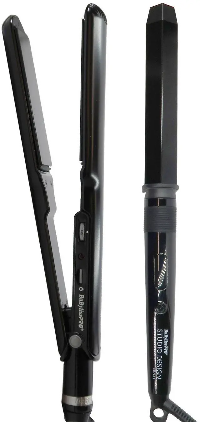 Main image of BaByliss Pro Porcelain Ceramic 1½" Straightening Iron BP9559UC with Studio Design Series 1¼" Crimpcurl BCI005UC