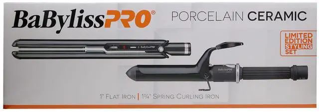 Alt view image 7 of 7 - BaByliss Pro Porcelain Ceramic Limited Edition Straightening Iron 1" and Spring Curling Iron 1¼" Styling Set BPCPP6UC with Apron