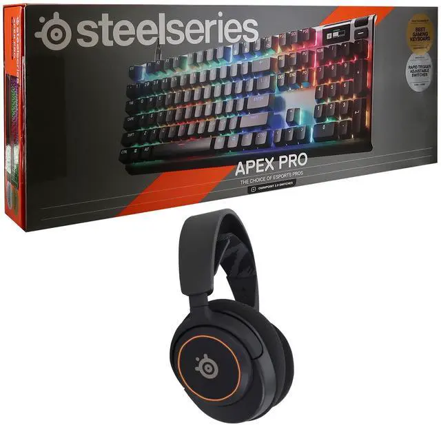 Main image of SteelSeries Apex Pro Full Size Wired OmniPoint Gaming Keyboard Gen 3 with SteelSeries Arctis Nova 3 Wired Gaming Headset