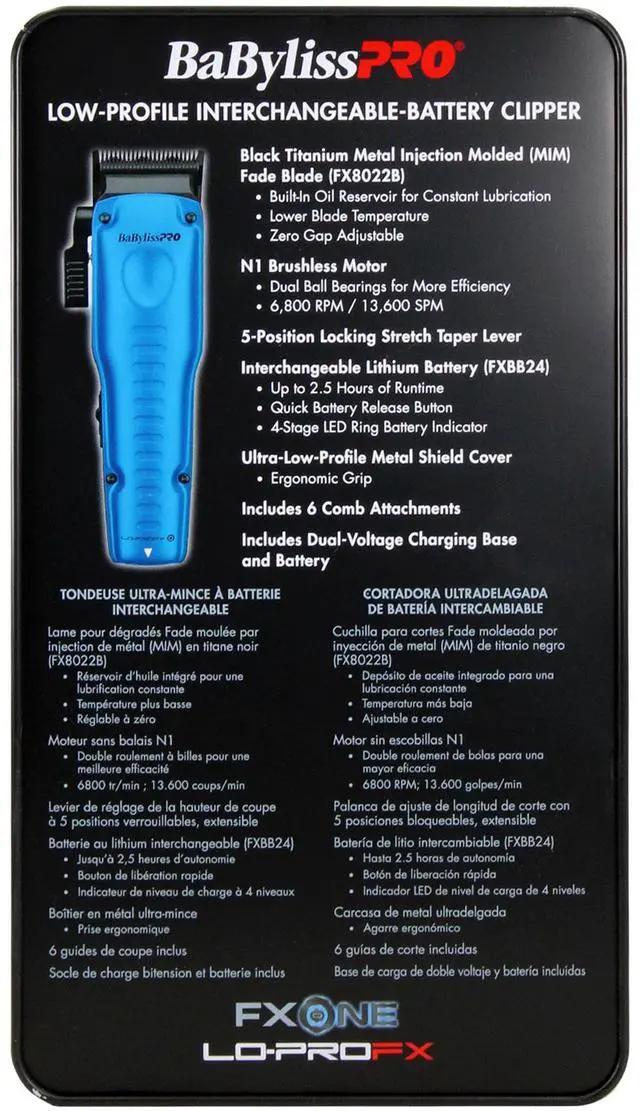 Alt view image 4 of 6 - BaByliss Pro LIMITED EDITION LO-PROFX Interchangeable Battery Cordless Clipper (Blue) FX829BL