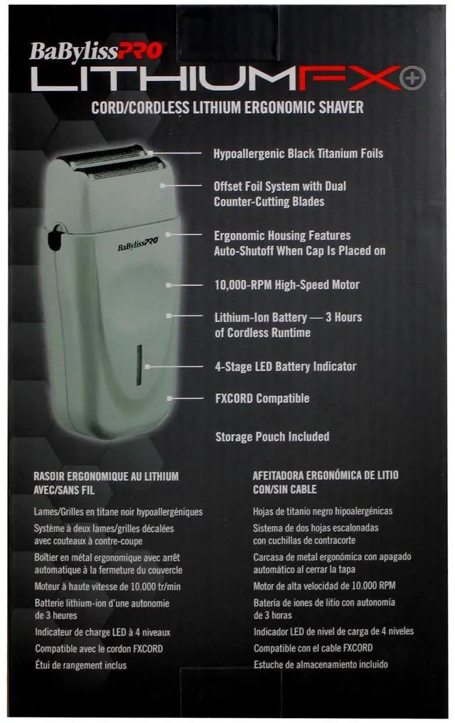 Alt view image 6 of 7 - BaByliss Pro Limited Edition LithiumFX+ Cord/Cordless Lithium Ergonomic Double Foil Shaver (Gray) FXFS573GY with Barberology Comb Set - Red