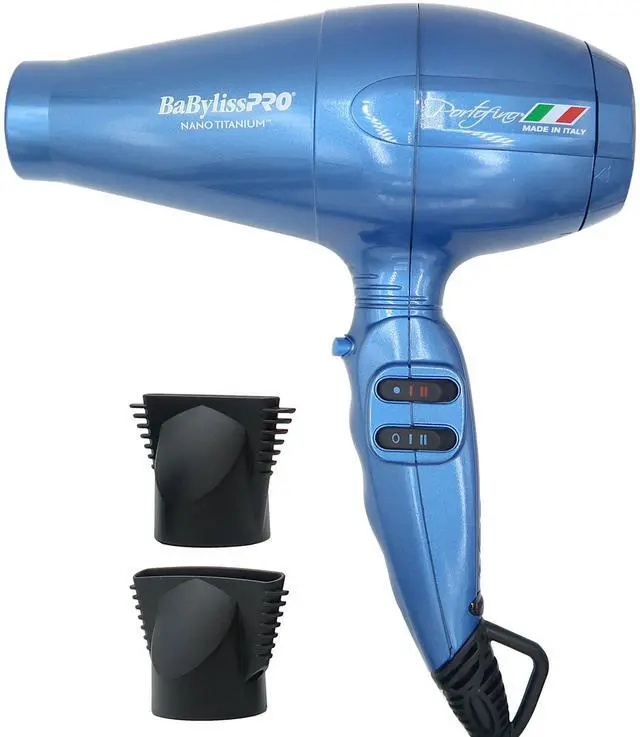 Alt view image 2 of 7 - Babyliss Pro Nano Titanium Portofino 6600 Full-Size Hair Dryer Blue BNT6610N with Barberology Comb Set (Clipper, Cutting, Taper Combs) - Red