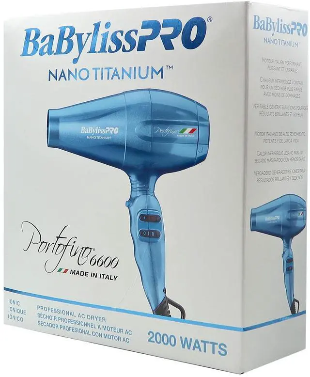 Alt view image 5 of 7 - Babyliss Pro Nano Titanium Portofino 6600 Full-Size Hair Dryer Blue BNT6610N with Barberology Comb Set (Clipper, Cutting, Taper Combs) - Red
