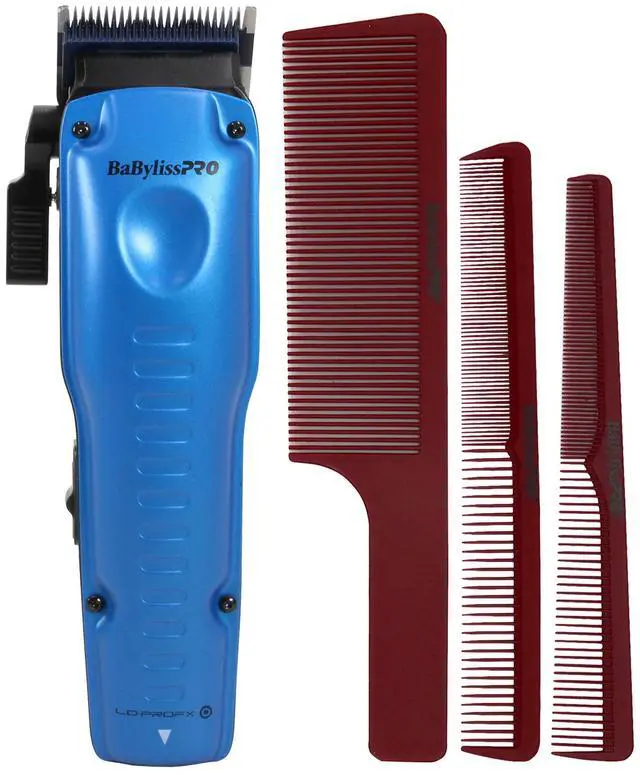 Main image of BaByliss Pro LIMITED EDITION LO-PROFX Interchangeable Battery Cordless Clipper (Blue) FX829BL with Barberology Comb Set (Clipper, Cutting, Taper Combs) - Red