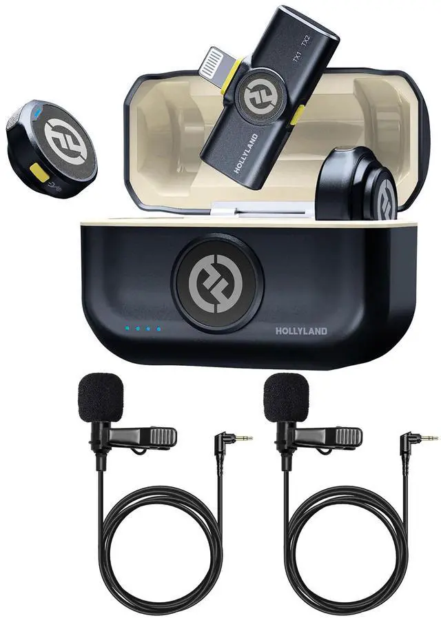 Main image of Hollyland LARK M2 Wireless Lavalier Microphone with Lightning Plug (Duo,Shine Charcoal) and 2x Professional Lavalier Condenser Microphone