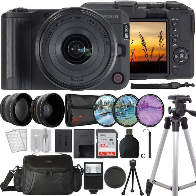 Main image of Canon EOS R50 V 4K60p Video 24.2MP Mirrorless Camera with RF-S 14-30mm f/4-6.3 IS STM PZ Lens (Canon RF) Professional Accessory Kit