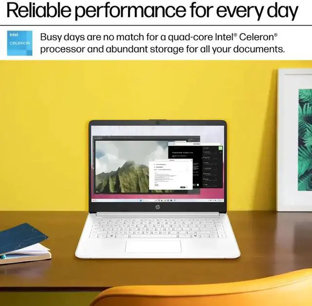 Alt view image 3 of 7 - HP 14-Inch Laptop with Intel Celeron N4500 Processor, 4GB RAM, 64GB eMMC Storage, Windows 11 Home in S Mode, Wi-Fi 6, Bluetooth 5.4, HD Display, Microsoft 365, and Up to 12 Hours Battery Life  Snowfl
