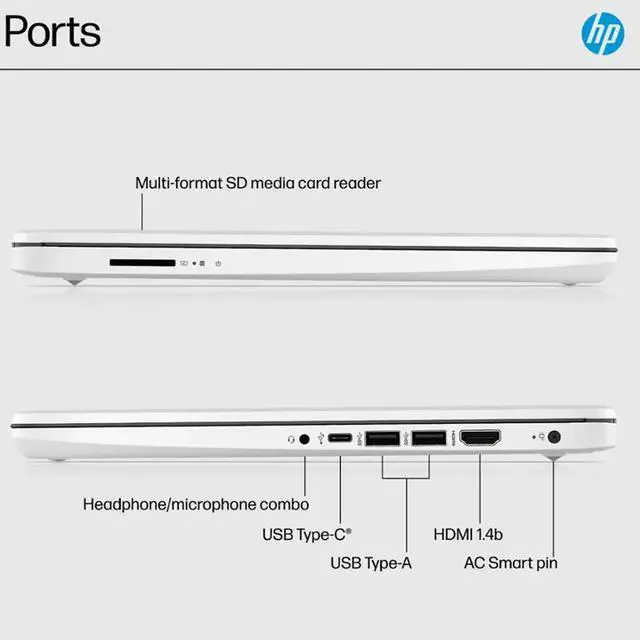Alt view image 7 of 7 - HP 14-Inch Laptop with Intel Celeron N4500 Processor, 4GB RAM, 64GB eMMC Storage, Windows 11 Home in S Mode, Wi-Fi 6, Bluetooth 5.4, HD Display, Microsoft 365, and Up to 12 Hours Battery Life  Snowfl