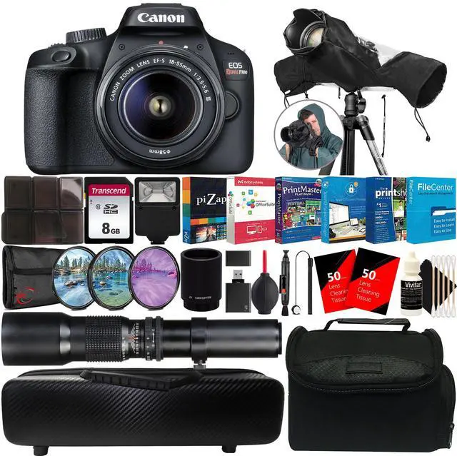Main image of Canon EOS Rebel T100 with EF-S 18-55mm f/3.5-5.6 III Lens REFURBISHED Accessory Bundle