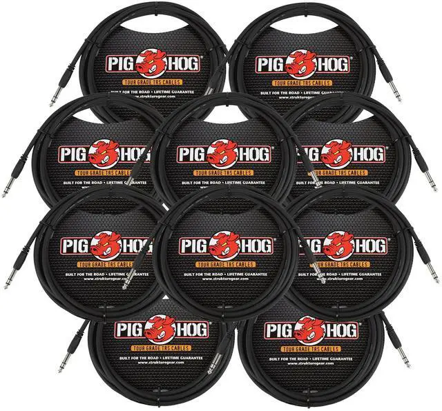 Main image of Pig Hog PTRS15 High Performance 1/4" TRS Instrument Cable, 15 Feet - 10 Pack