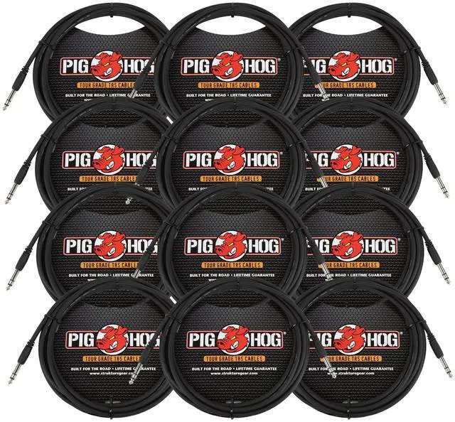 Main image of Pig Hog PTRS15 High Performance 1/4" TRS Instrument Cable, 15 Feet - 12 Pack