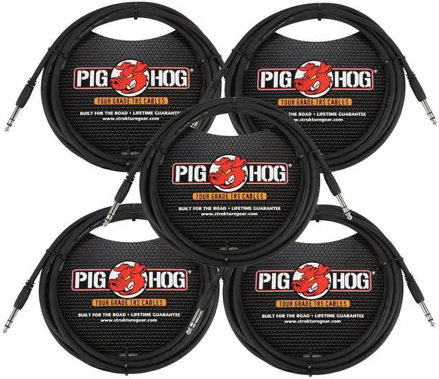 Main image of Pig Hog PTRS15 High Performance 1/4" TRS Instrument Cable, 15 Feet - 5 Pack