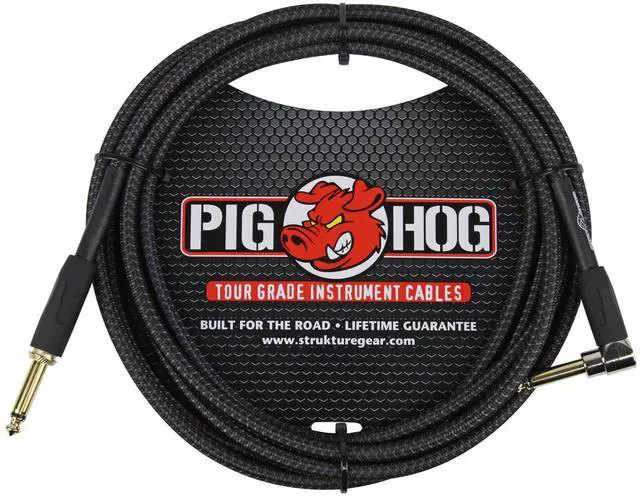 Alt view image 2 of 3 - 6x Pig Hog Black Woven Tour Grade Instrument Cable 1/4" to 1/4" Right Angle 10ft , PCH10BKR