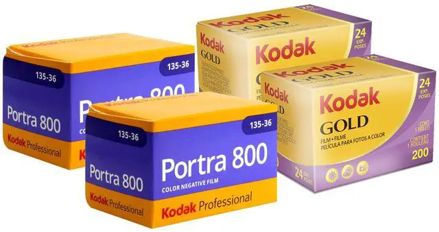 Main image of 2x Kodak GOLD 200 Color Negative Film 35mm Roll Film, 24 Exposures with 2x Kodak Professional Portra 800 Color Negative Film (35mm Roll Film, 36 Exposures)