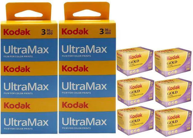 Main image of Kodak UltraMax 400 Color Negative Film (35mm, 36 Exposures) 3 Pack with 6x Kodak GOLD 200 Color Negative Film 35mm Roll Film, 24 Exposures
