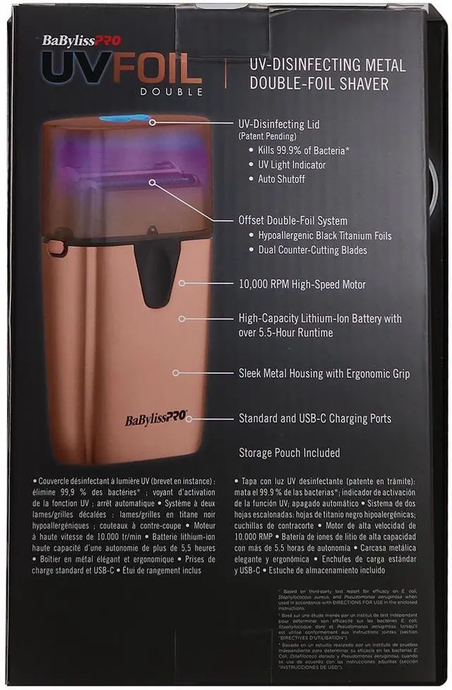 Alt view image 5 of 7 - BaByliss Pro FXONE ROSEFX Interchangeable-Battery Shaver FX79FSRG + LIMITED EDITON UVFOIL UV-Disinfecting Double Foil Shaver FXLFS2RG Rose Gold Barber Accessory Bundle