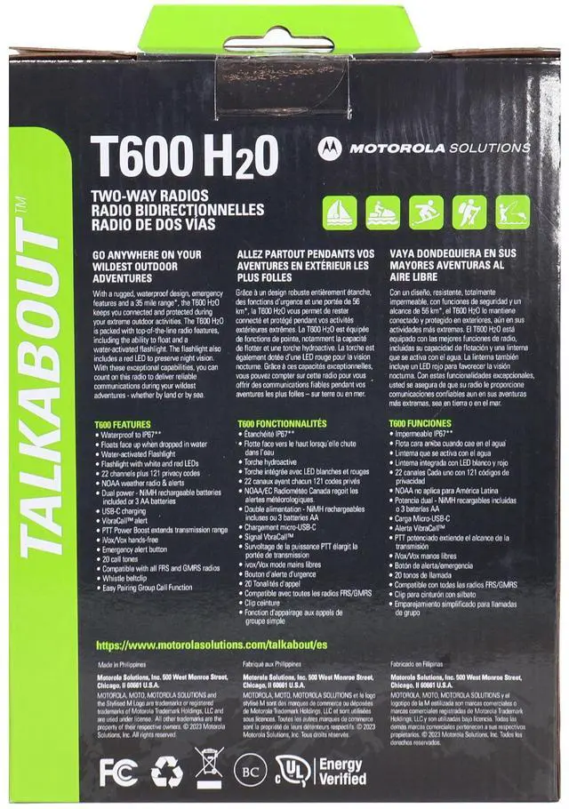 Alt view image 4 of 4 - Motorola Solutions Talkabout T600 H2O 35 Miles Waterproof Two-Way Radio - 22 Channel (Green)