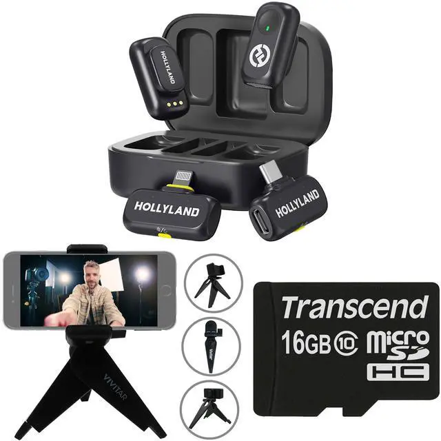 Main image of Hollyland LARK A1 Combo 2-Person Wireless Microphone System with USB-C and Lightning Connectors for Mobile Devices (Space Gray, 2.4 GHz) Video Bundle