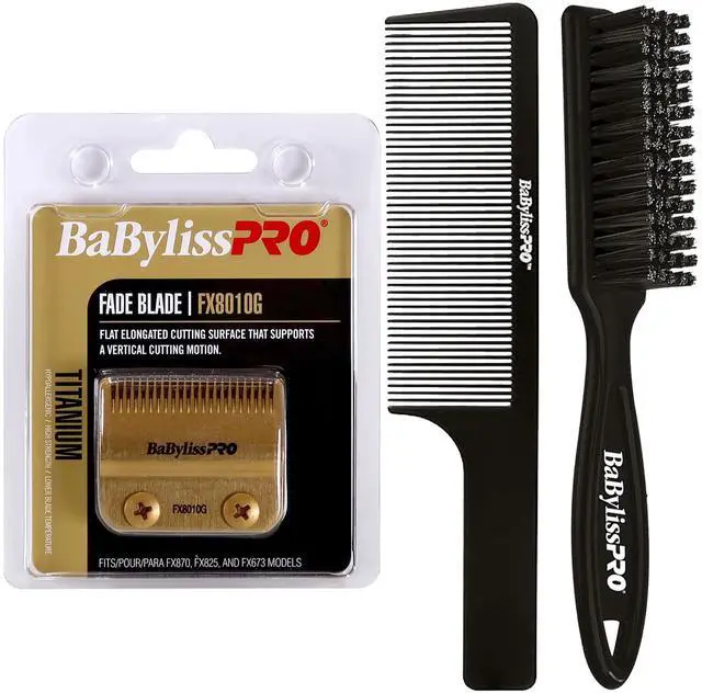 Main image of BaByliss Pro Replacement Gold Titanium Fade Blade FX8010G Fits for FX870, FX825 and FX673 Models with Fade Brush and 9" Comb