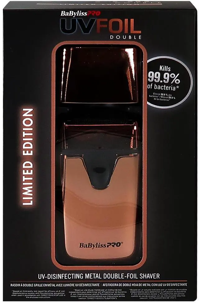 Alt view image 3 of 7 - BaByliss Pro LIMITED EDITON UVFOIL UV-Disinfecting Metal Double Foil Shaver FXLFS2RG (Rose Gold) with Fade Brush and 9" Comb