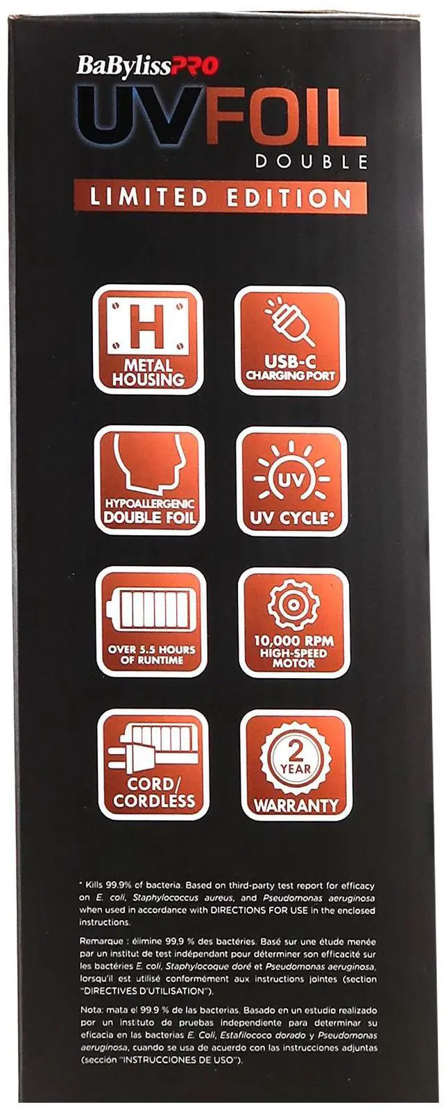 Alt view image 6 of 7 - BaByliss Pro LIMITED EDITON UVFOIL UV-Disinfecting Metal Double Foil Shaver FXLFS2RG (Rose Gold) with Fade Brush and 9" Comb