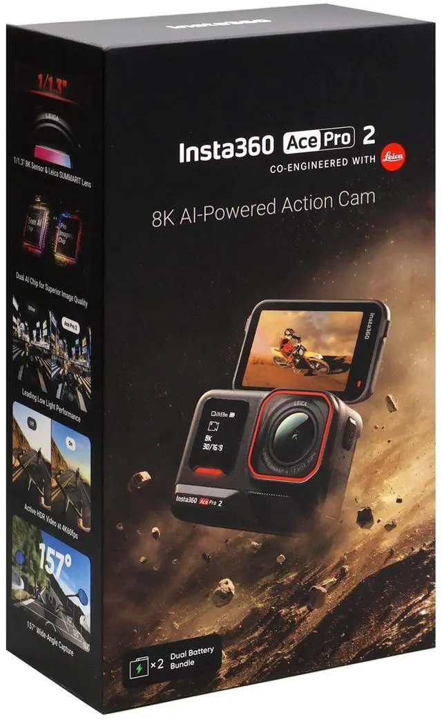 Alt view image 7 of 7 - Insta360 Ace Pro 2 Xplorer Dual Battery Waterproof Action Camera Bundle with 128GB Card