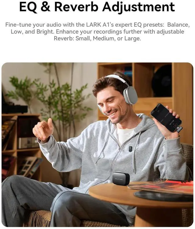 Alt view image 6 of 7 - Hollyland LARK A1 Duo 2-Person Wireless Lavalier Microphone System with USB-C Connector for Mobile Devices (Space Gray, 2.4 GHz) Video Bundle