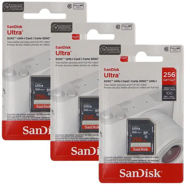 Main image of 3x SanDisk Ultra 256GB UHS-I 100MB/s Class 10 SDXC Memory Card