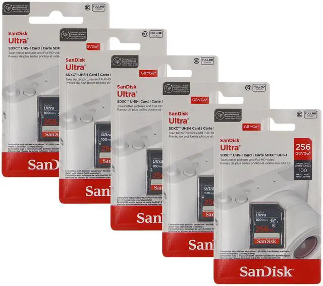 Main image of 5x SanDisk Ultra 256GB UHS-I 100MB/s Class 10 SDXC Memory Card