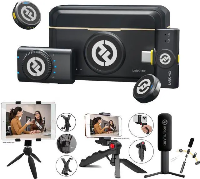 Main image of Hollyland LARK M2 2-Person Wireless Mini Combo Microphone System Complete Creator Bundle (Tripods, Adapter & Tablet Mount)