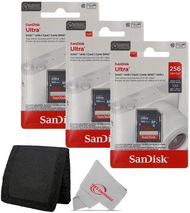Main image of 3x SanDisk Ultra 256GB UHS-I 100MB/s Class 10 SDXC Memory Card + Card Wallet